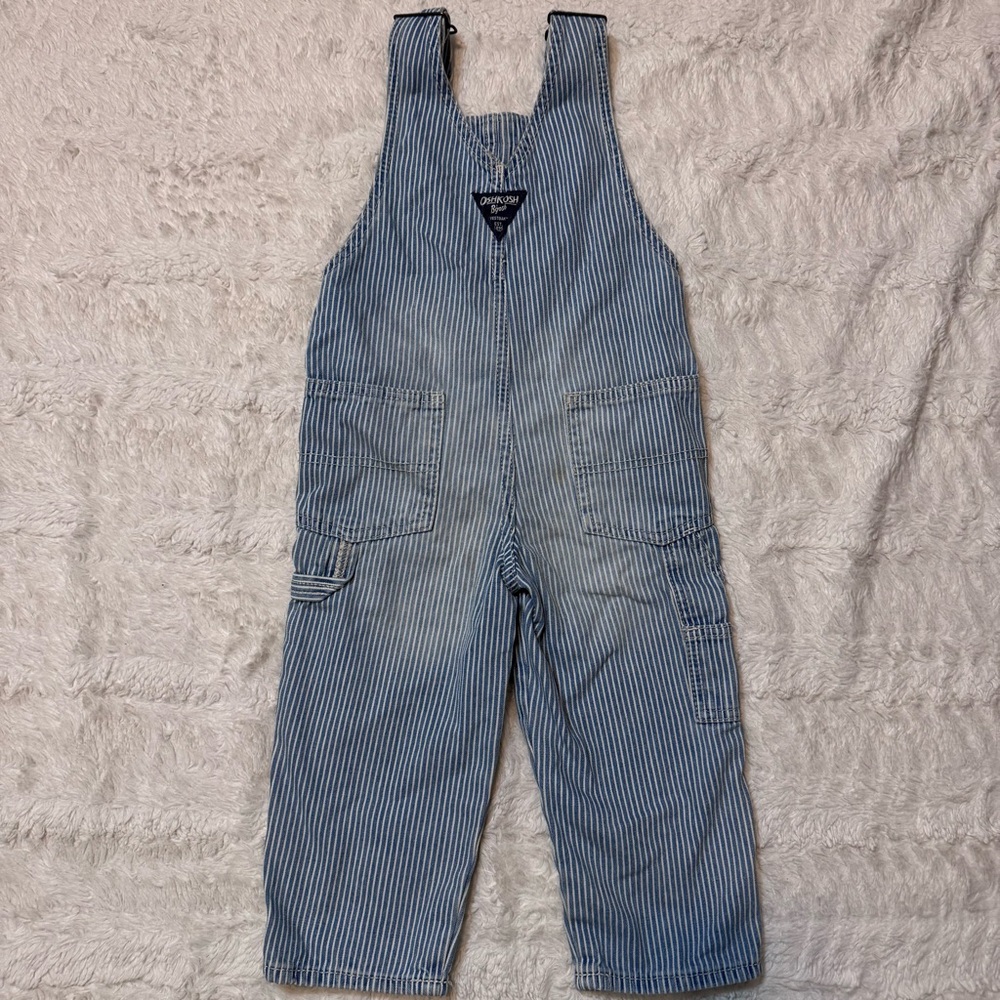 Vintage OshKosh B’Gosh Blue & White Pinstripe Overalls | Size 2T | Made in USA - Picture 2 of 6